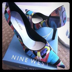 Nine West multi colored fabric heels NWT